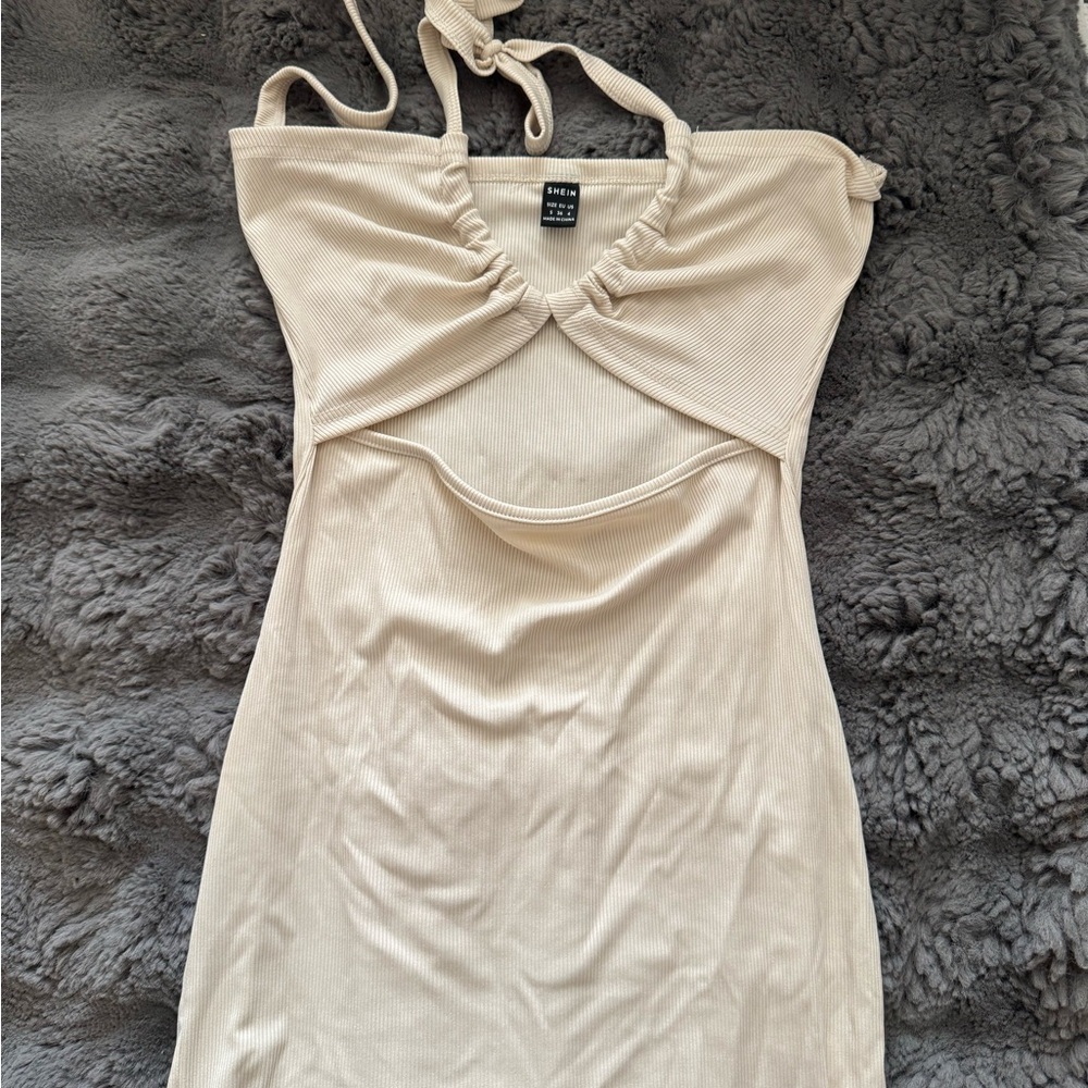SHEIN Cream Halter Mini Sundress for Night Out